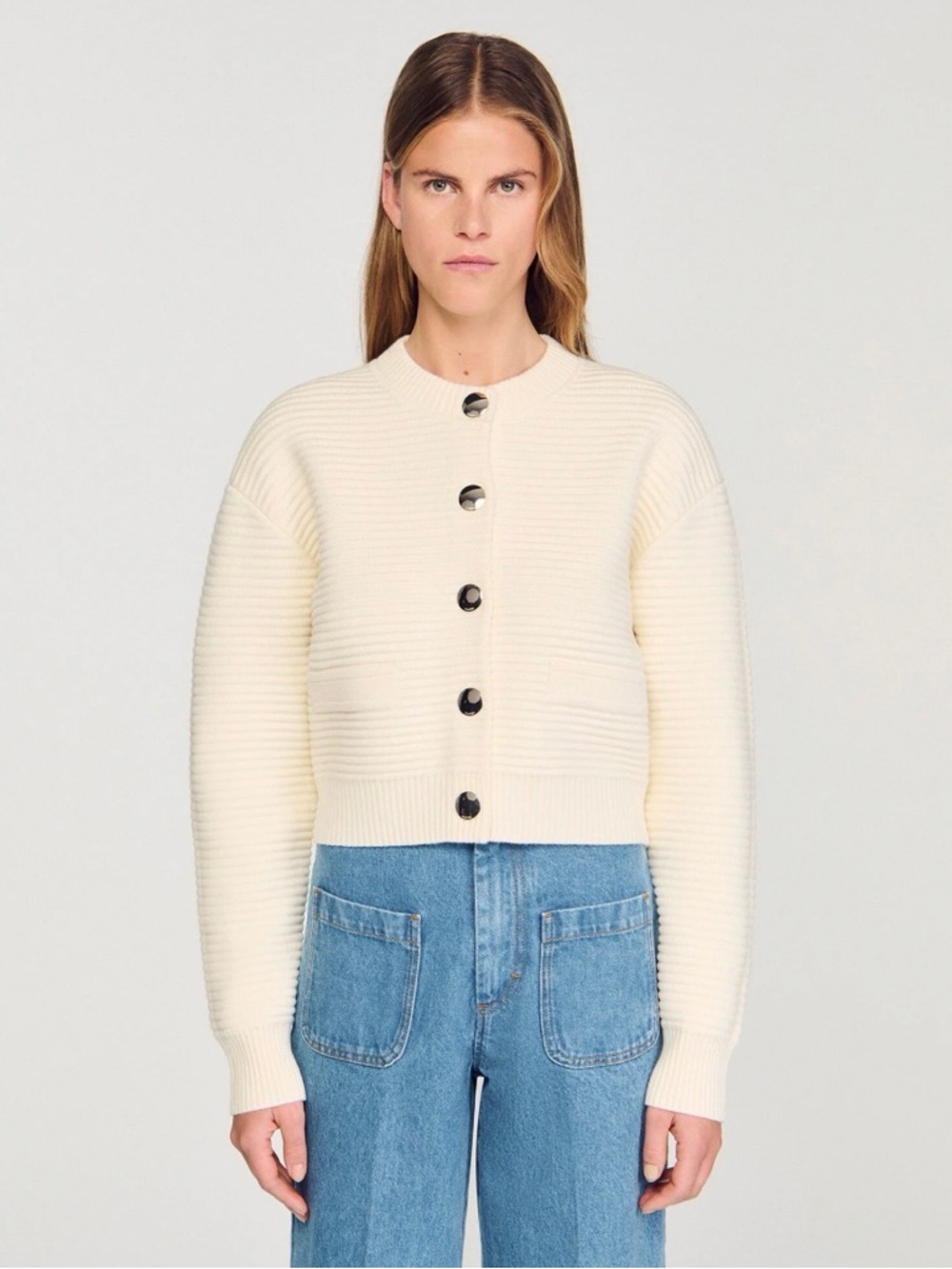 NWT Sandro Ivory Ribbed Button Cardigan